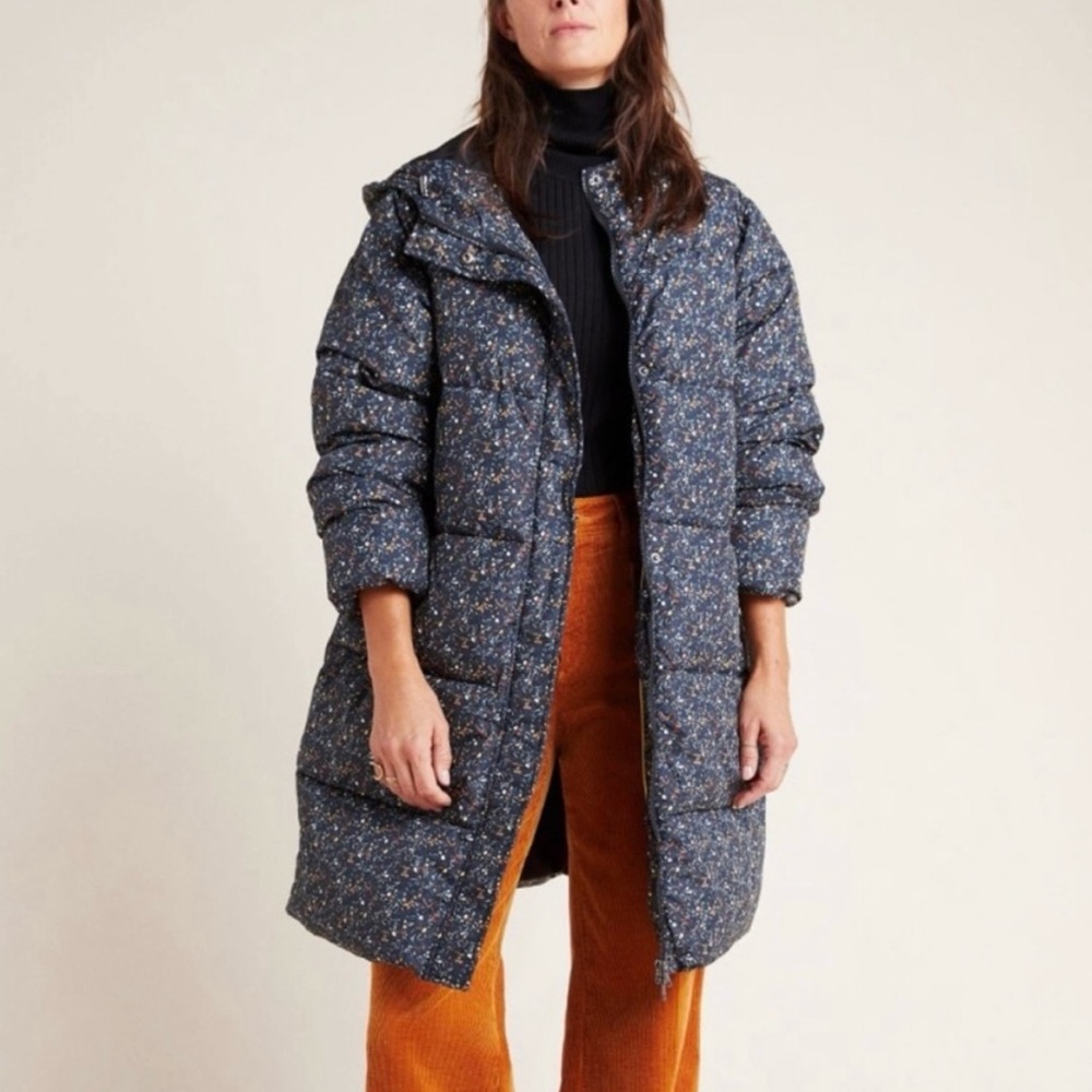 Anthropologie Numph Numavar Floral Puffer Parka Hooded Jacket Medium